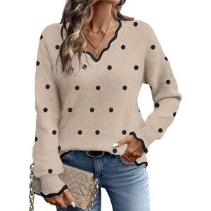 Women's Fall Sweater Long Sleeve V-Neck Ribbed Knit Cozy Casual Top